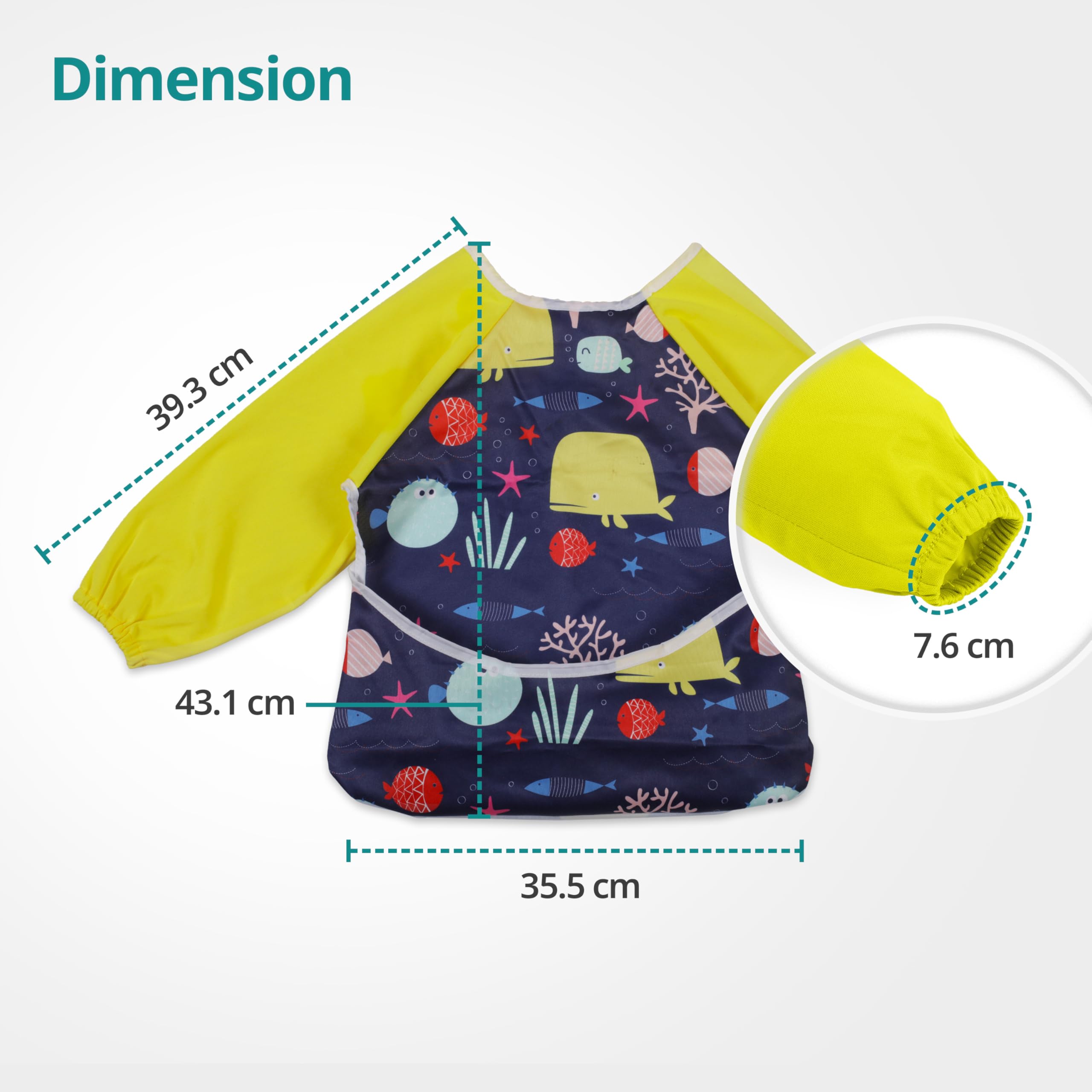 LuvLap Baby Long Sleeve Bib, Toddler Children's Leak-Free Bib with Sleeves, Washable/Lightweight/Wipeable (6-24 Months) Baby Bib Shirt with Pocket, Yellow - Image 5 thumbnail