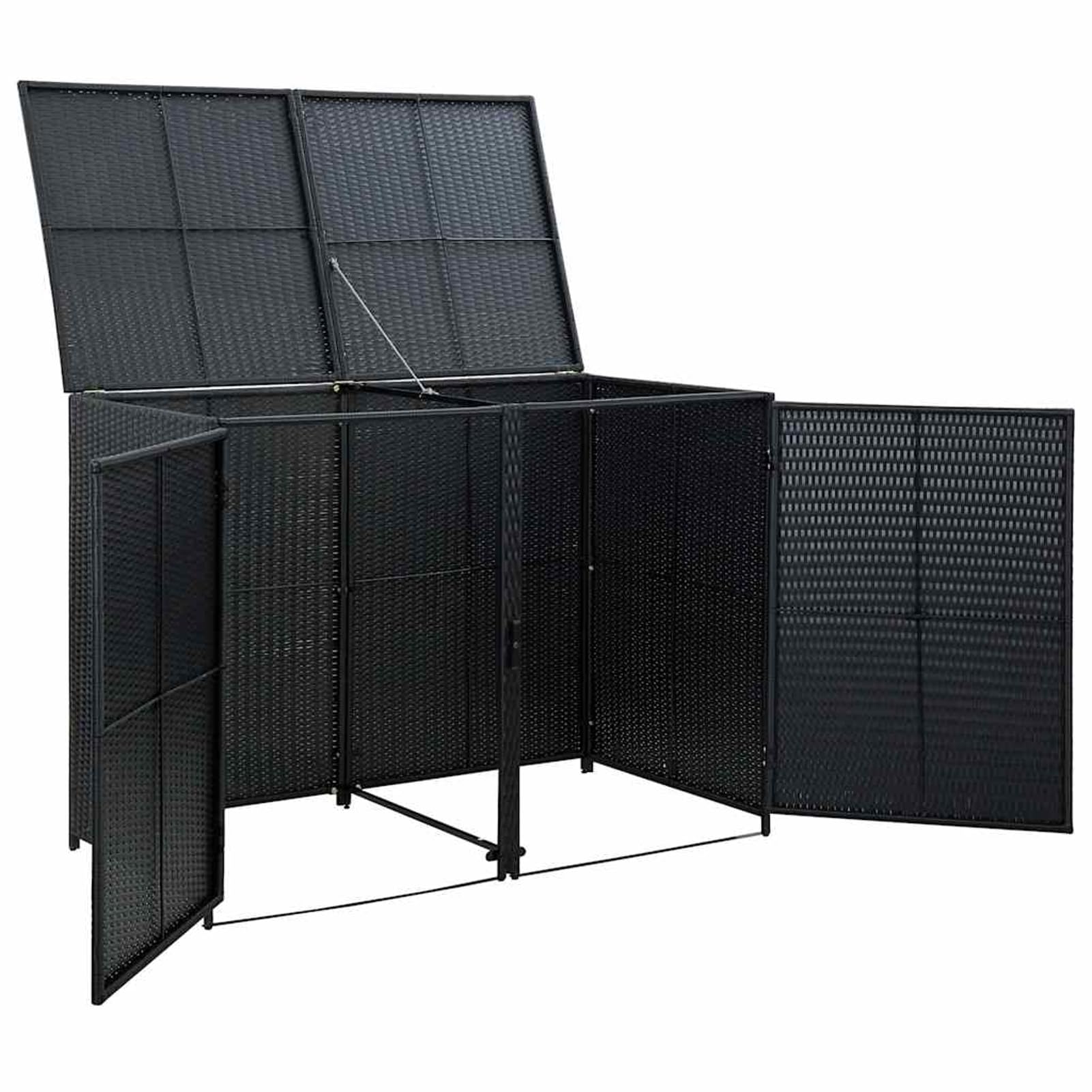 2-Tonnen-Mülltonnenbox aus PE-Rattan, schwarz, 148 x 80 x 111 cm, ideal für Gartenlagerung