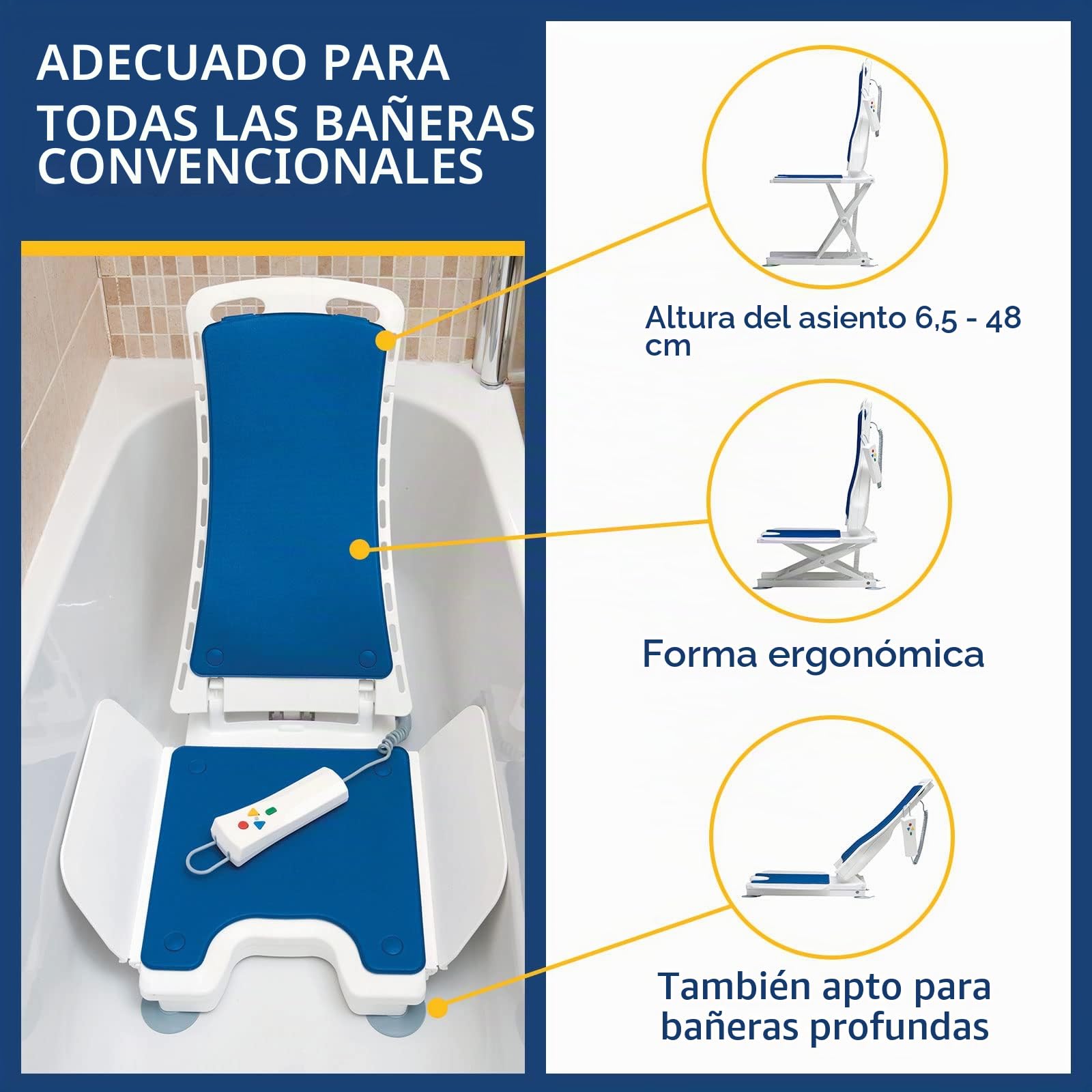 Drive Medical Bellavita 2G - Elevador de Bañera Asiento Bañera Ergonómico para Personas Mayores, Ajustable Electrónicamente con Control Flotante, Soporta hasta 140 kg