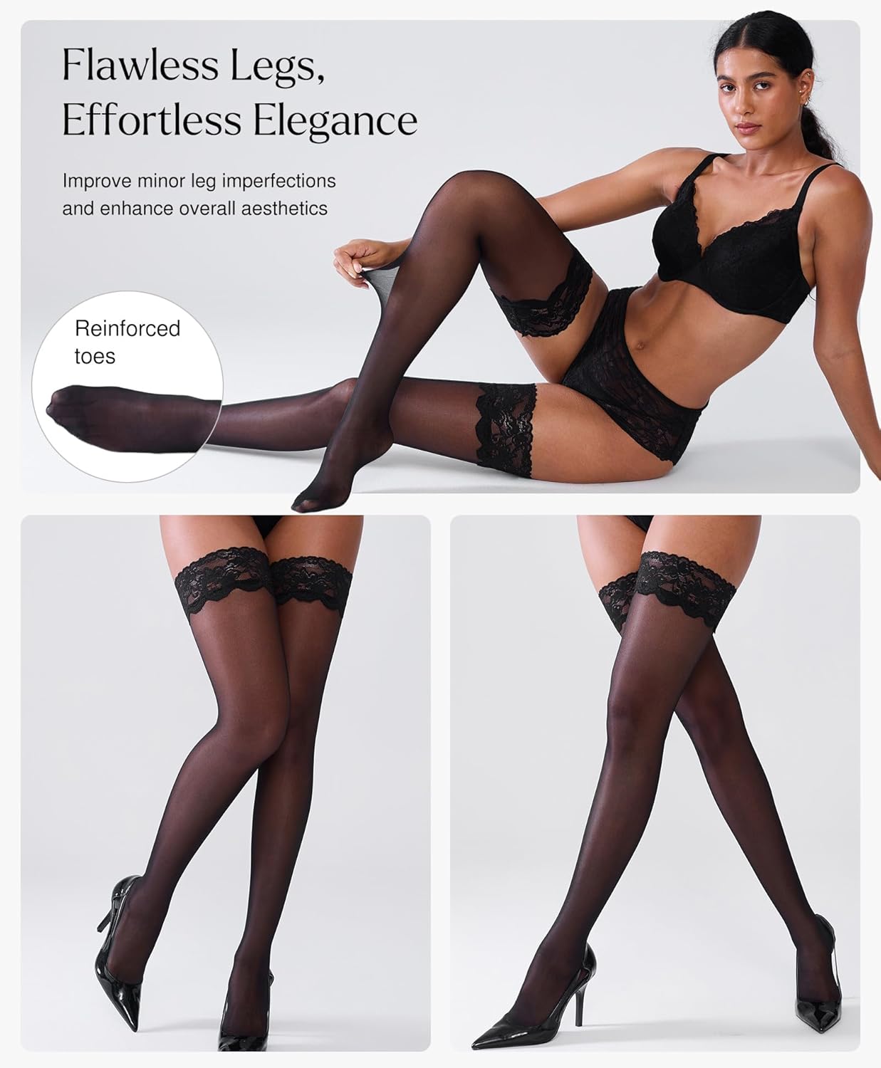 Popilush Thigh High Stockings Silicone Lace Top Stay Up Silk Sheer Pantyhose for Women - Image 6