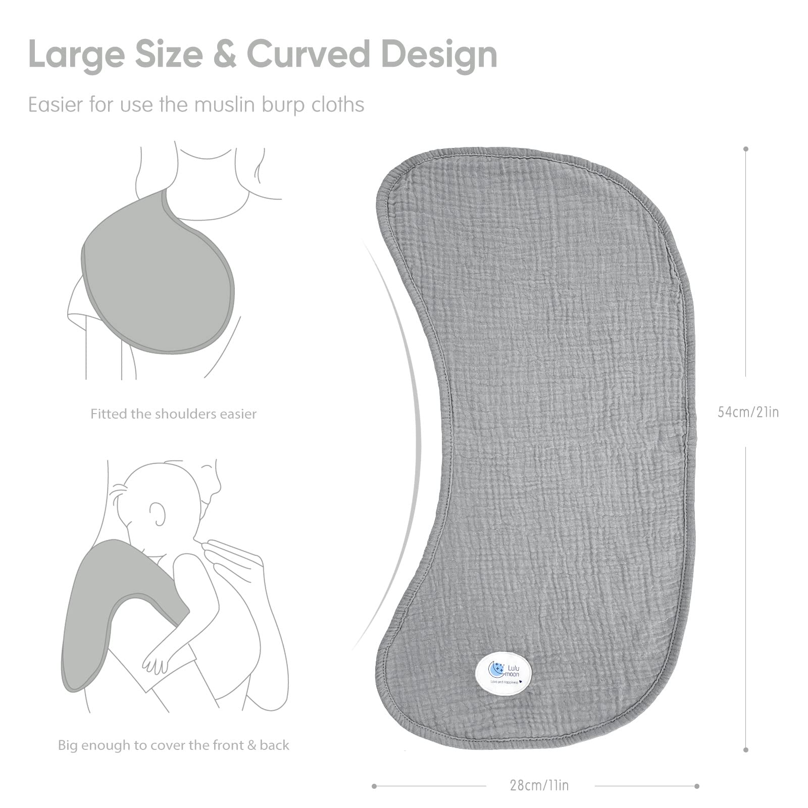 lulumoon Muslin Burp Cloths for Babies: 100% Soft Cotton Large Burping Cloths - Neutral Baby Burp Rags for Boy and Girl - Absorbent Burp Cloth for Spit-Ups 6 Pack