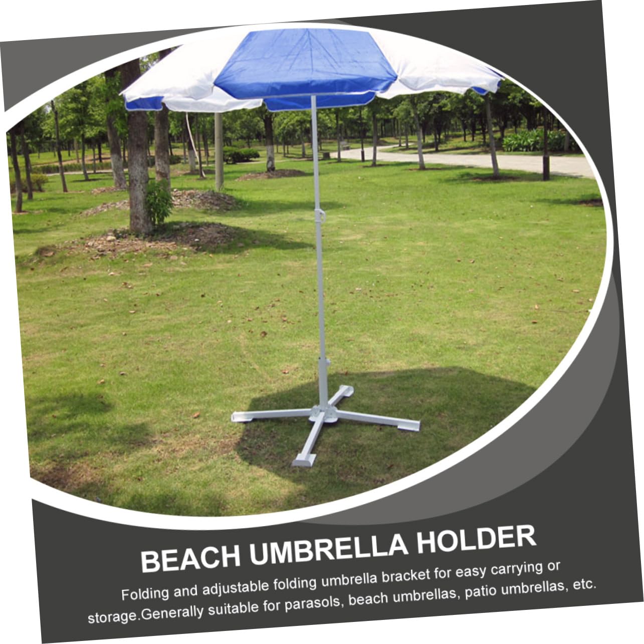 Wytrzymały przenośny stojak na parasol plażowy – składany uchwyt na parasol z 4-nogowym podparciem krzyżowym dla stabilnego stojaka na parasol z piaskiem – idealny do ogrodu, na patio, podróż i do