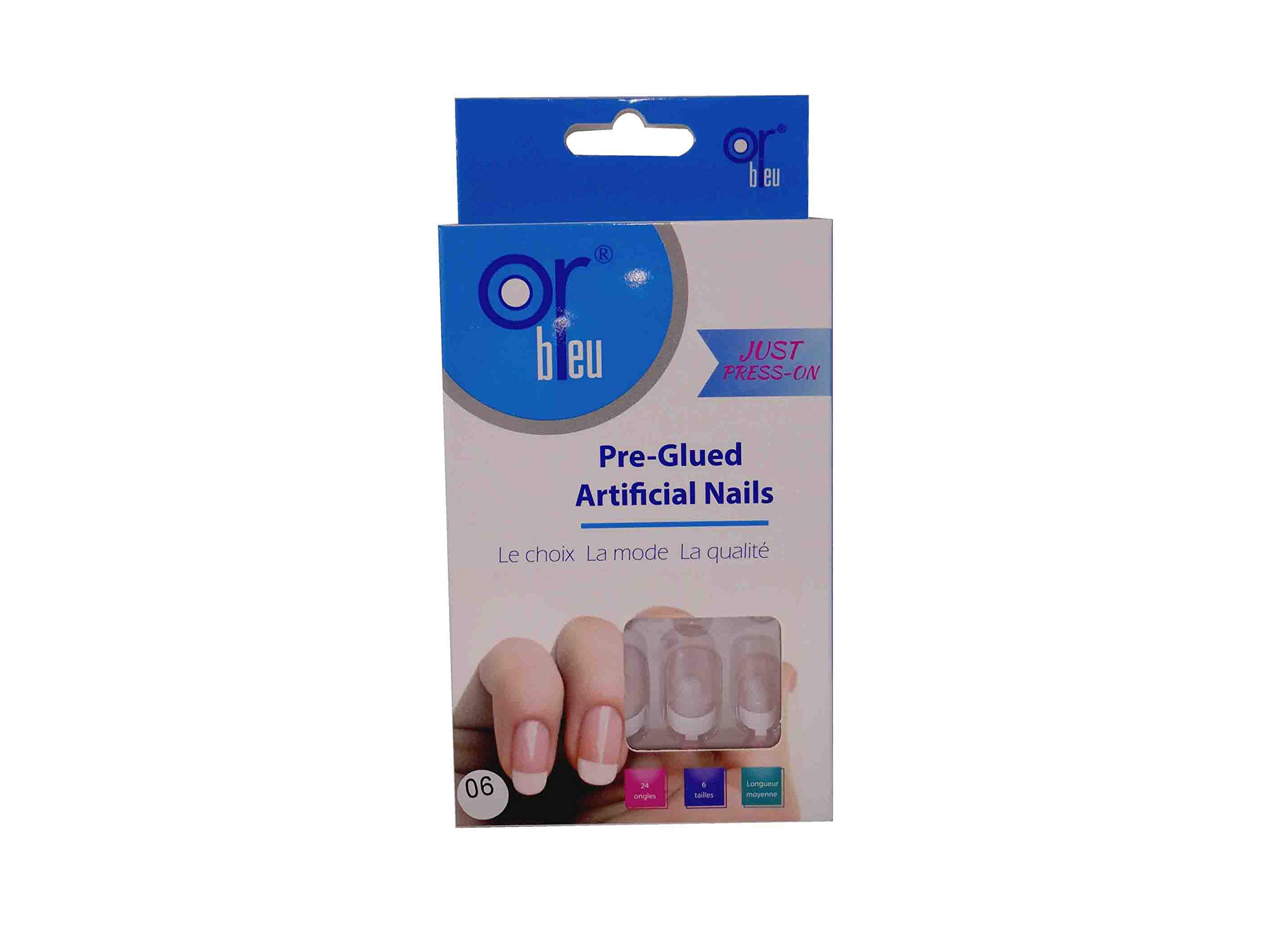 Or Bleu, Pre-glued Artificial Nails French Series (Transparent Pink)