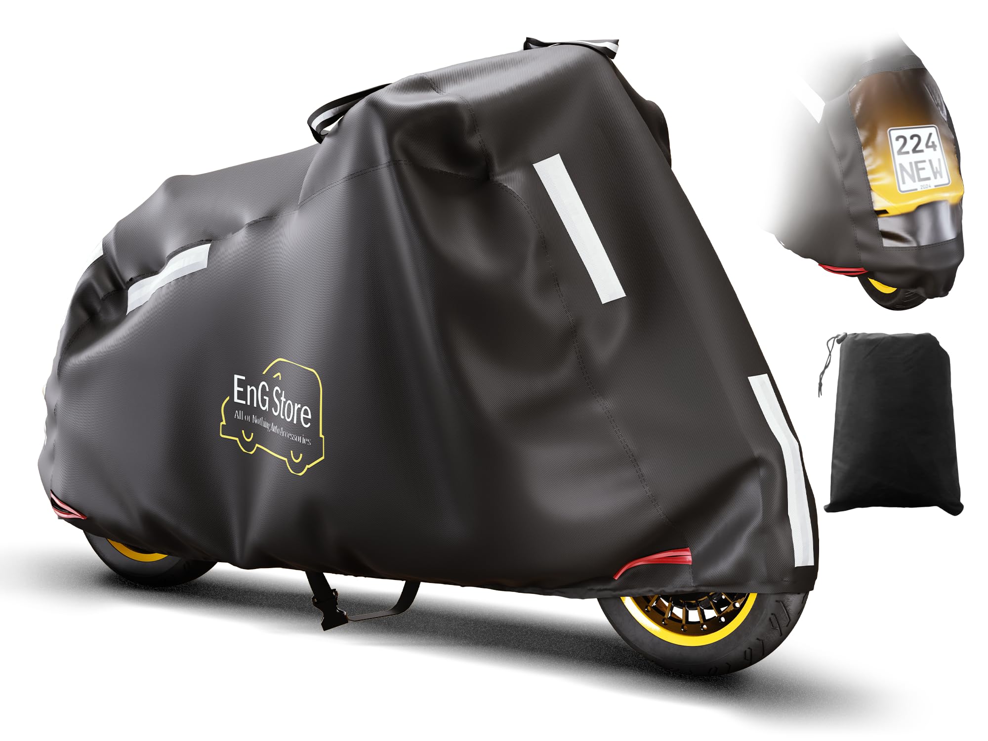 EnG Store | Premium Motorcycle Cover - Rain and Dust Proof, Adjustable Straps, Double Stitched Heavy Duty Bike Covers for All Seasons