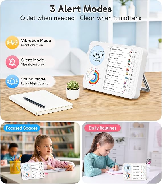 3-in-1 Visual Timer & ADHD Tool for Kids ADHD Task Timer for Adults with Visual Schedule, Chore Chart & Planning Board for Home, School, Classroom, Work (White)