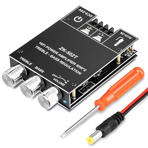 Miniatura 15 de ZK-1002T Placa amplificadora Bluetooth, placa amplificadora de 100W+100W de 2.0 canales con control de agudos/graves, DC 12-24V, entradas Bluetooth
