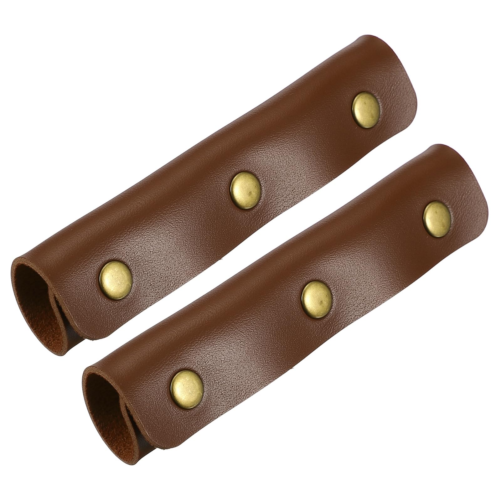 sourcing map 2 Pcs Handbag Handle Cover, Leather Luggage Handle Wraps, Purse Strap Cover Luggage Grip Protector Fine Texture Bronze Buckle for Purse Tote Bag Suitcase, Deep Brown