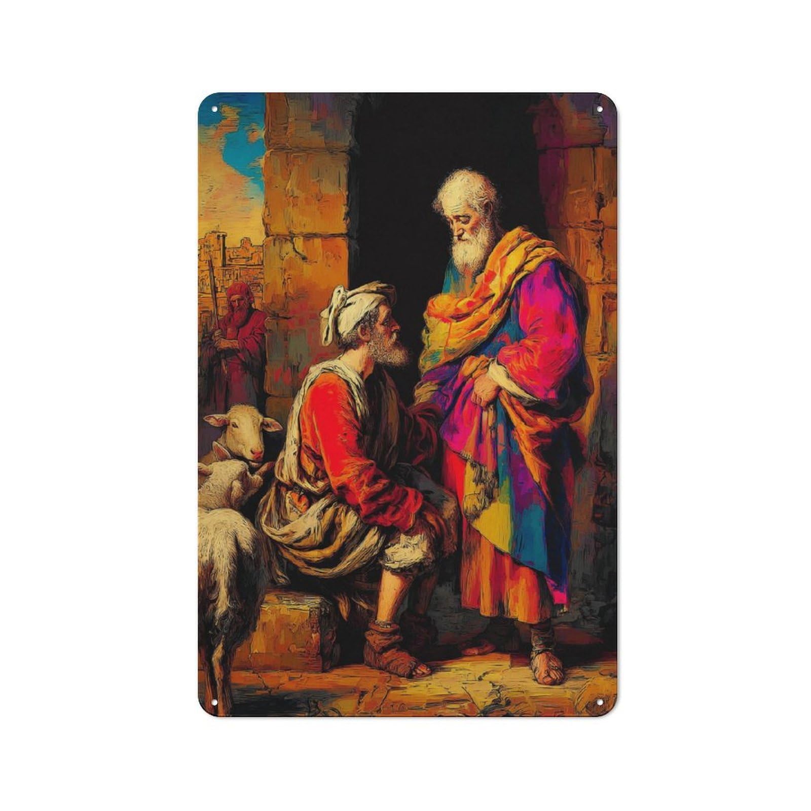 Junmoney An Ancient Dialogue In Warm Tones Printed Metal Sign 30X20cm For Hobby Room Or Studio, For Creative Interior Collectors