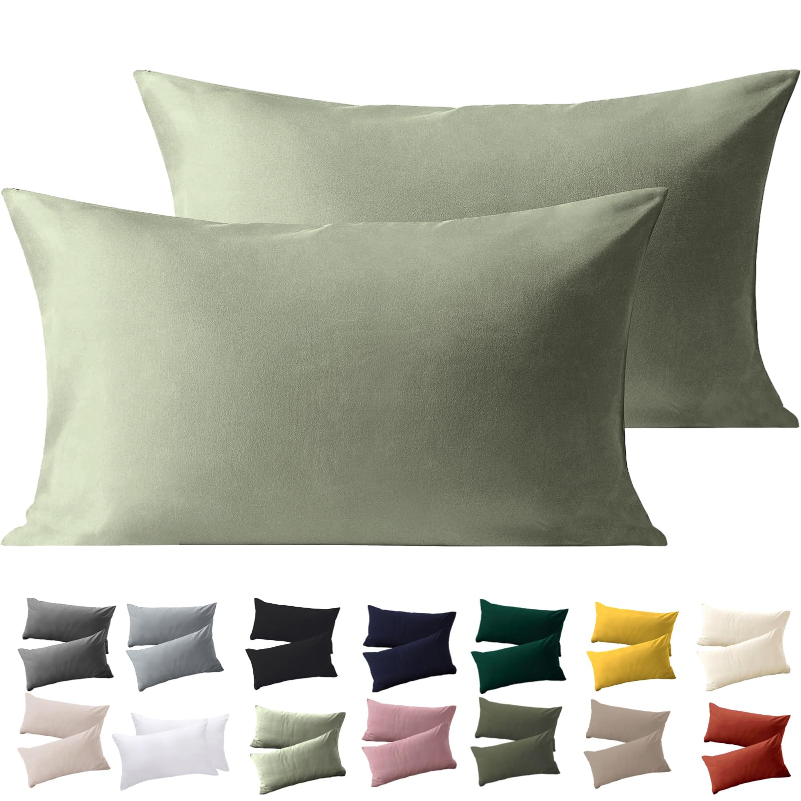 Soifox Large Pillow Cases 2 Pack, Sage Green King Size Pillowcases with Envelope Closure, 100% Brushed Microfiber House Wife Pillow Covers Wrinkle and Stain Resistant, Standard Size 50x90 cm, Gray