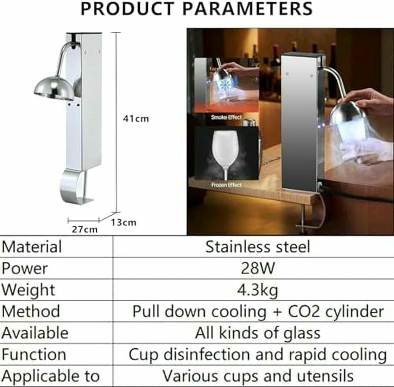 Enfriador De Vidrio, CO2 Glass Graster, Instant Glass Froster, Chiller De Vidrio De Vino De Acero Inoxidable, -45 ° C Máquina De Copa De Hielo Eléctrica Comercial, Soporte De Encimera