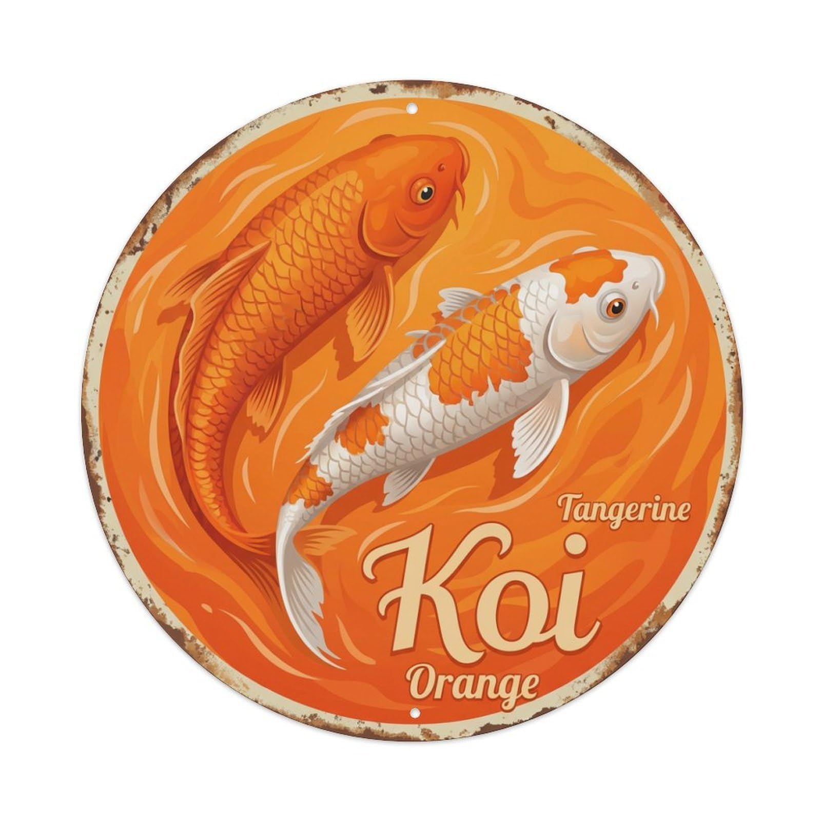 Koi Fish Tangerine Orange Waters Bright Citrus Vibrant Fresh Metal Tin Sign