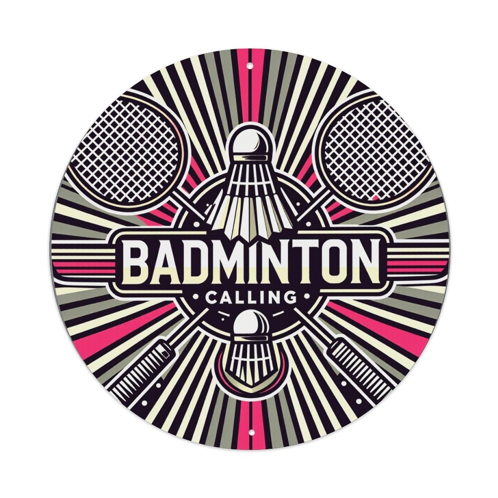Badminton Calling Pattern Design Art Round Tin Sign Vintage Style Metal Sign Home Bar Garden Wall Plaque Decor Metal Poster 8x8 Inch