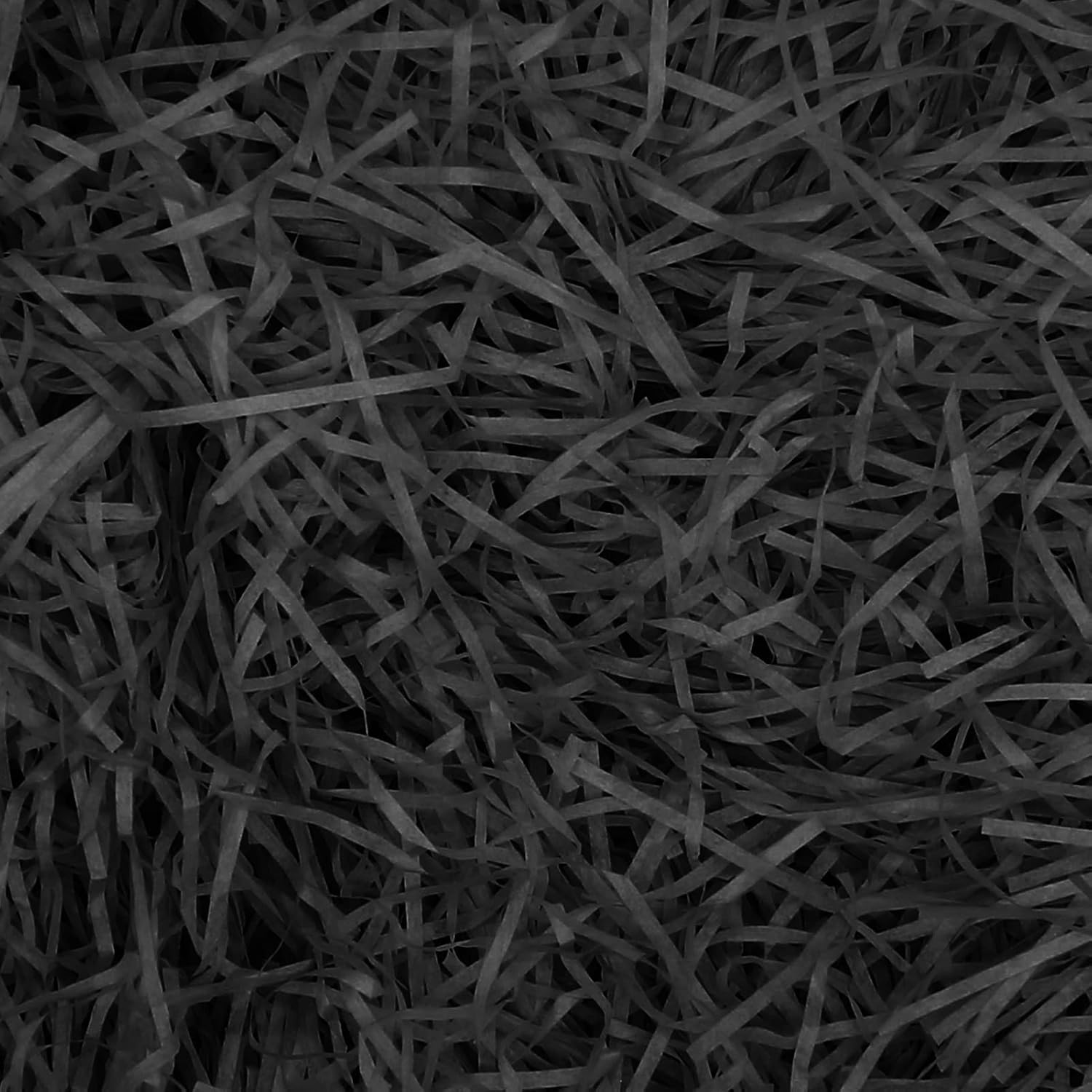 500g Shredded Tissue Paper, Raffia Shredded Paper for Gift Boxes Hampers Packaging,Tissue paper Ideal Hamper Stuffing Filling Suitable for All Occasions (Black)