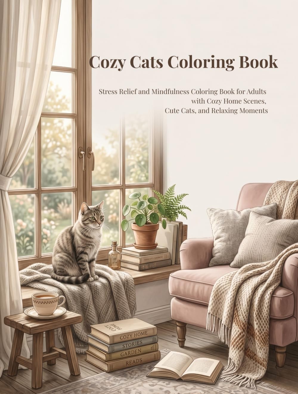 Cozy Cats Coloring Book: Stress Relief and Mindfulness Coloring Book for Adults with Cozy Home Scenes, Cute Cats, and Relaxing Moments