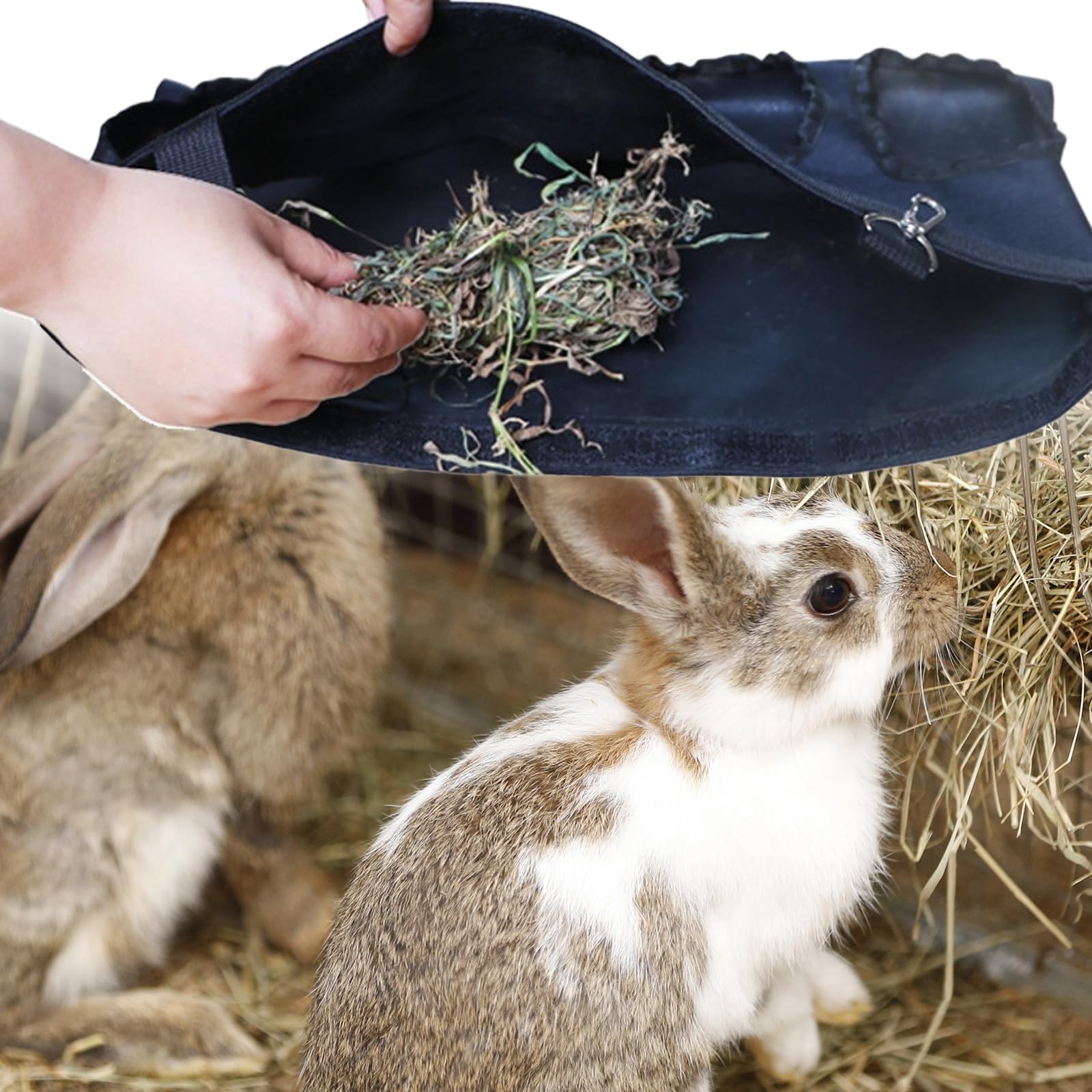 Sac à Foin pour Lapin,Distributeur De Foin pour Lapin,Sac à Foin Cochon d'Inde,Sac à Foin Suspendu avec 4 fenêtres pour Petits Animaux, Noir