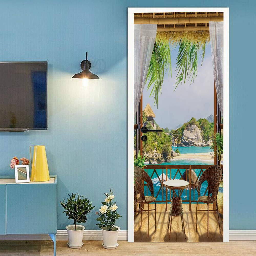 Sticker de porte balcon paysage pour agrandir un salon ou escalier