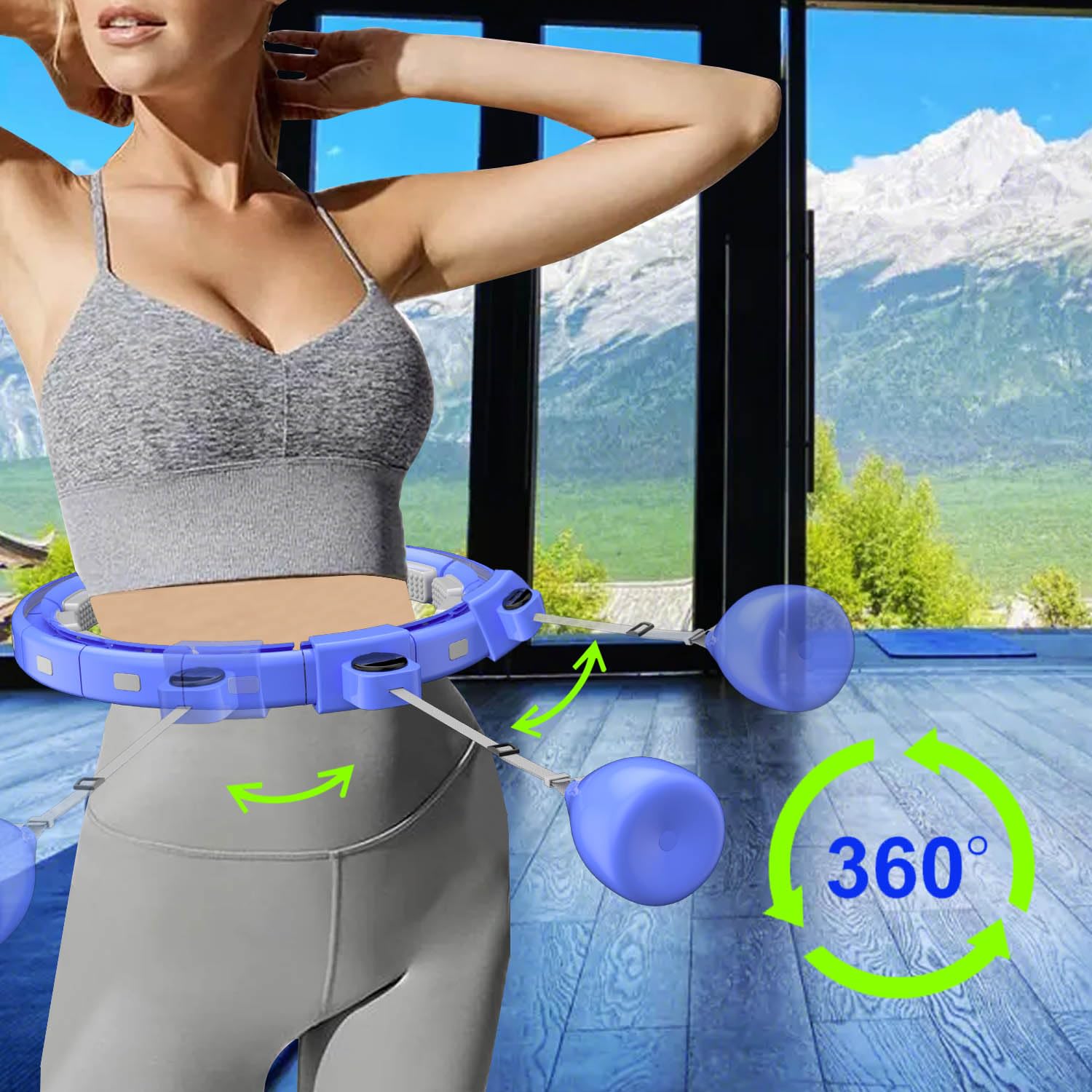 Hula Hoop Reifen Erwachsene, Hula Hoop mit Gewicht Kugel, Hoola Hoop zum Abnehmen, Hula Hoop Leise XXL 128CM, Hullahub Reifen, 18 Knoten, Einstellbar und Abnehmbar, Fitness Hula Hoop Reifen