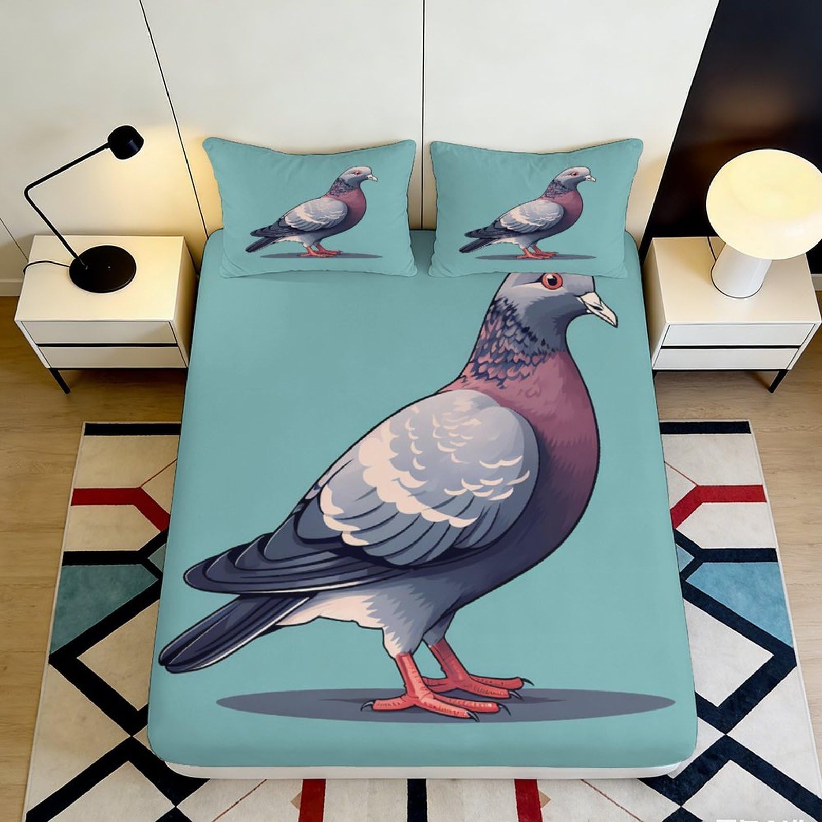Pnayamiorkfel Style-8 3D Printed Pigeon Illustration Fitted Sheet Microfiber Soft Bedroom Decor Bird Bed Cover For Home Guest Room 90X200x25cm