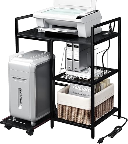 TC-HOMENY Soporte de impresora de 3 niveles con almacenamiento, estación de carga y estantes abiertos para oficina en casa, soporte multifuncional