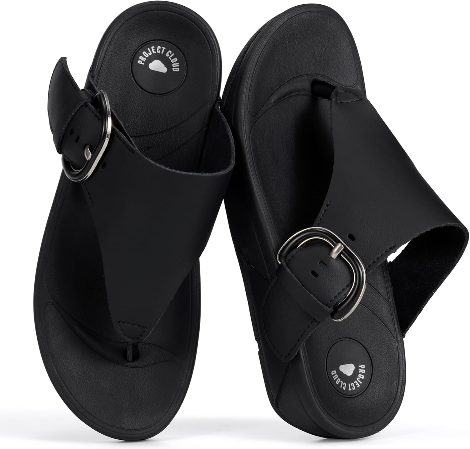 Project Cloud Genuine Leather Women’s Sandals – Thong Flip Flops with Plush Soft Insole, Arch Support & Non Slip Outsole – Comfortable Beach & Summer Slides (Arlo)
