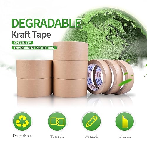 Miniatura 6 de Adhes - Cinta de embalaje de papel marrón biodegradable, 3 rollos de 2 pulgadas x 50 yardas, cinta de embalaje compostable y sin plástico, adhesivo
