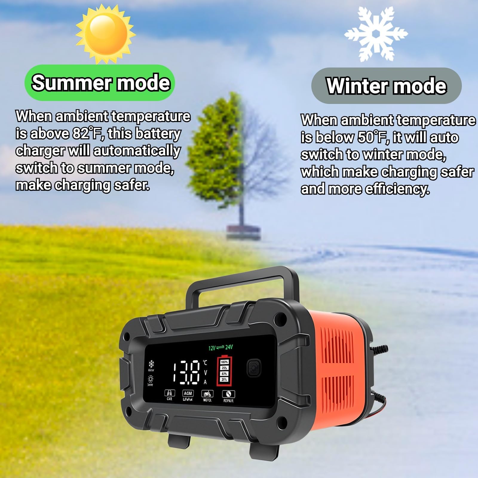 Caricabatterie Lifepo4 20A 12V / 24V, caricabatteria e mantenitore per batterie al piombo per auto, camper, moto, camion, golf cart, barca, AGM, gel,7 stadi 1-300AH