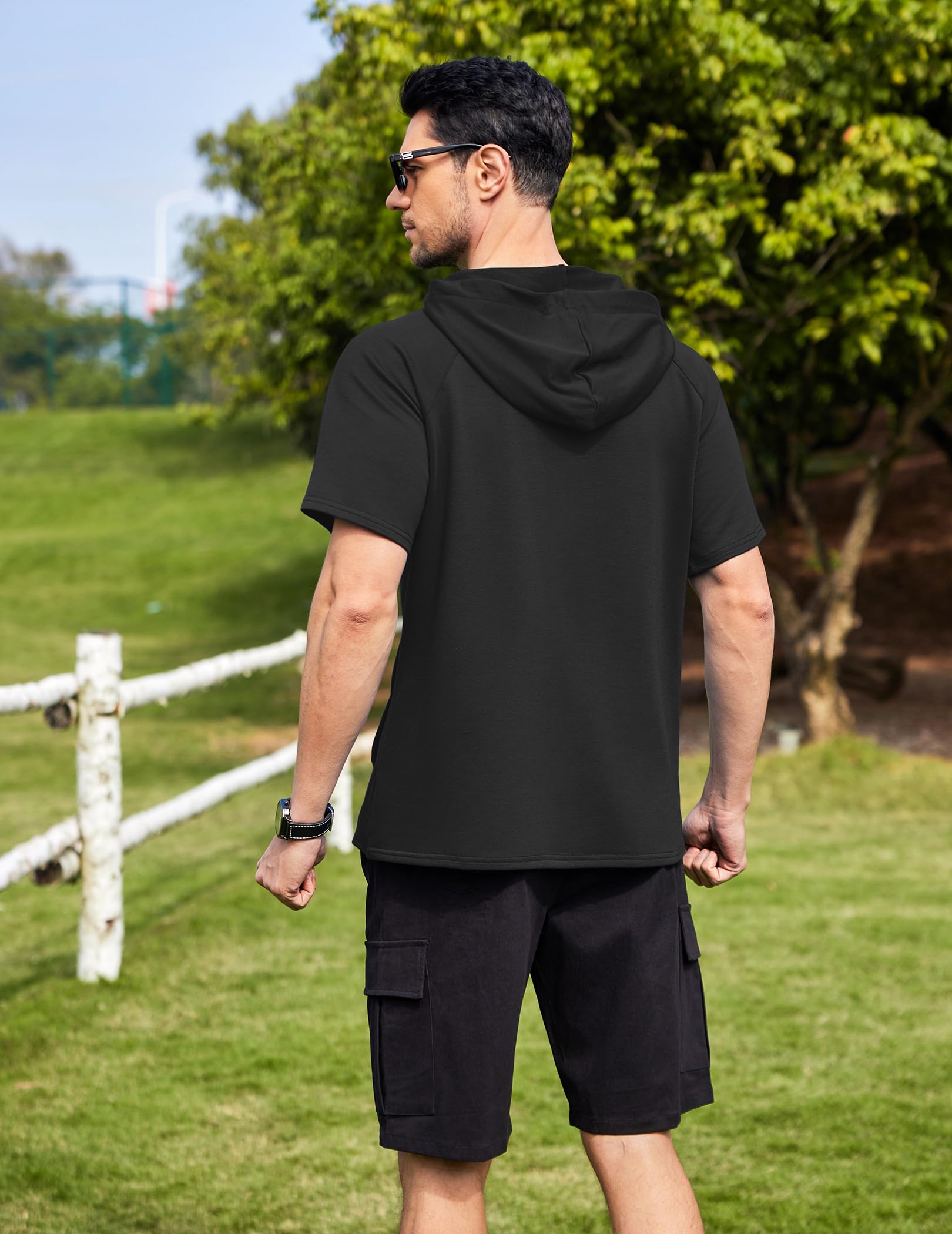 COOFANDY Sweat à Capuche Manches Courtes Homme Sport | Sweat manches courtes, respirant, extensible, sport, musculation, look décontracté