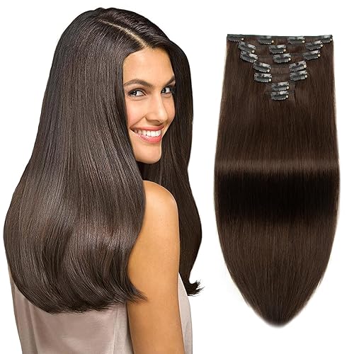 Extensiones de cabello humano con pinzas, 100% cabello humano virgen brasileño, 7 unidades por juego, con 16 clips, doble trama (14 pulgadas, 4.23