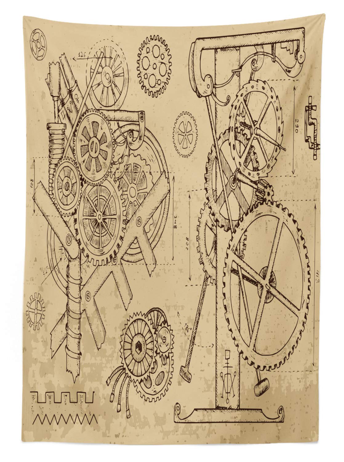 ABAKUHAUS Tovaglia Steampunk Rettangolare, 140x200 Cm, Design Macchine Disegnato A Mano, Beige E Marrone, Resistente Alle Macchie, Per Cucina E Sala Da Pranzo