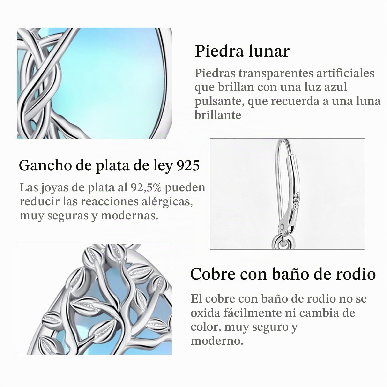 Plata de Ley 925 Pendientes de Árbol de la Vida/Tortuga Marina/Estrella de Mar/Serpiente Luna/Vaca Highland Pendientes de Turquesa Piedra de Luna Joyería Regalo para Mujer