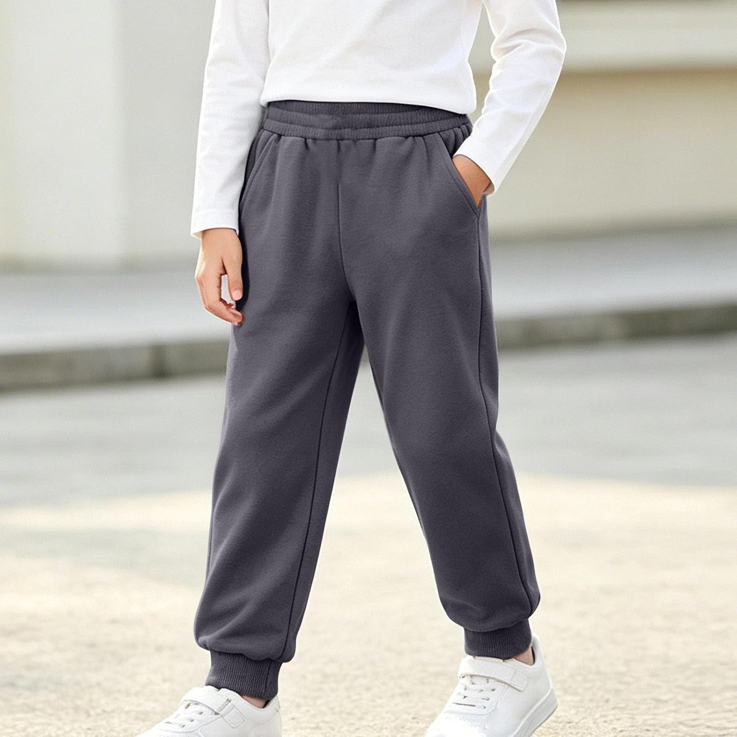 Oplxuo Kids Jogger Sweatpants Elastic Waist Casual Cotton Pants with Pocket