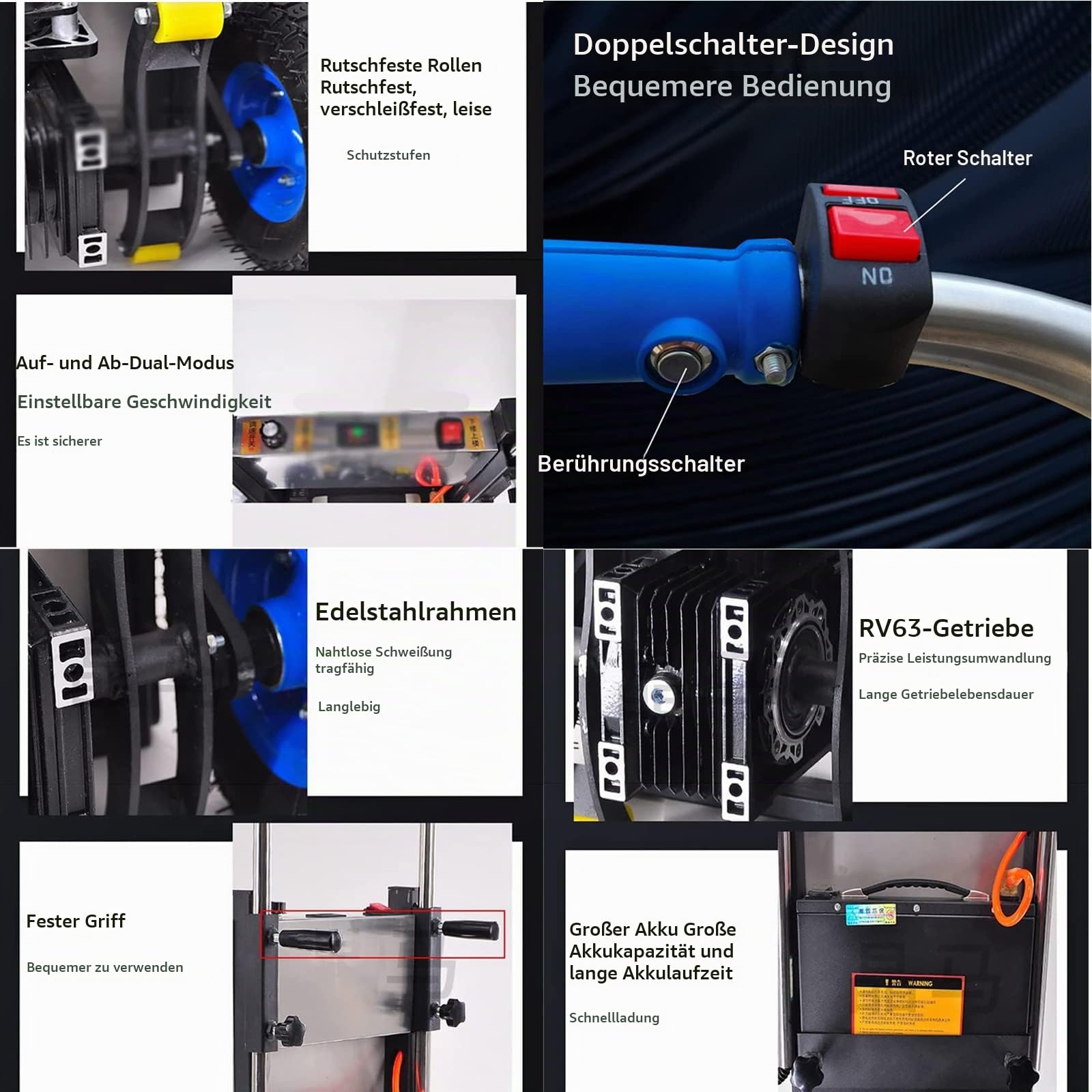 1200 W Elektrisch Sackkarre Treppensteiger, 400 Kg Tragkraft – Kann Treppen Und Abstiege BewäLtigen, Arbeitssparend Und Praktisch, Abnehmbarer Akku (48 V/36 Ah)