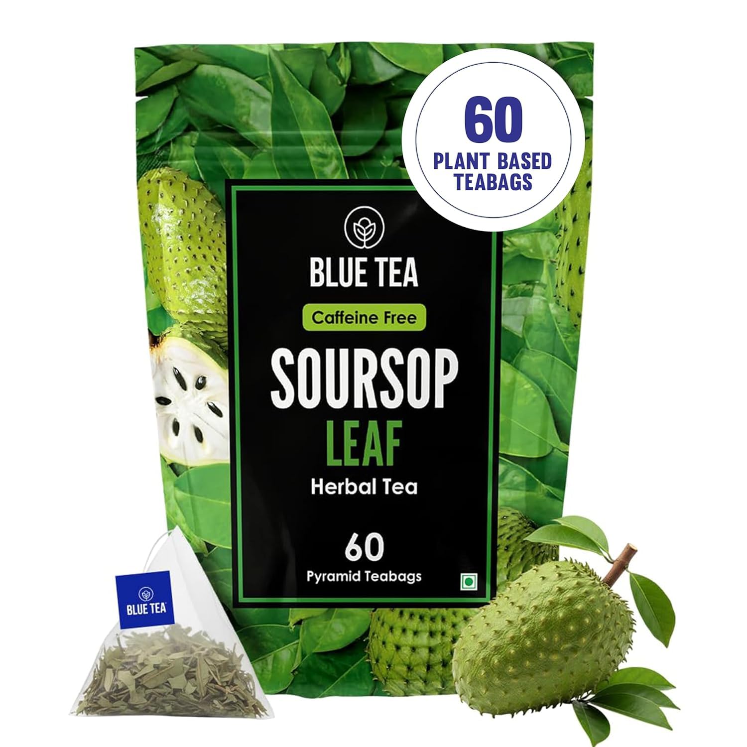 BLUE TEA - Soursop Tea - 60 Count - Pyramid Plant Based Teabags | Hoja Guanabana | Premium Graviola Leaves | Herbal Tea - Caffeine Free - Sugar Free - Non-Bitter | Ziplock Pack-image-31