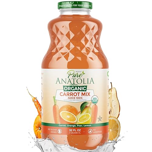 Pure Anatolia - Mezcla de zanahoria, naranja, pera, limón, fuente rica en vitamina C, botella de vidrio de 32 onzas líquidas