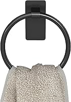 STWWO Adhesive Round Towel Ring - No Drill Hand Towel Holder for Bathroom, RV Bath - Black Stainless Steel