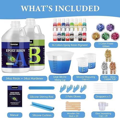 Miniatura 2 de Kit de resina epoxi transparente de 1 galón, alto brillo y sin burbujas, resina de arte y fundición con 16 pigmentos de resina epoxi, copos de
