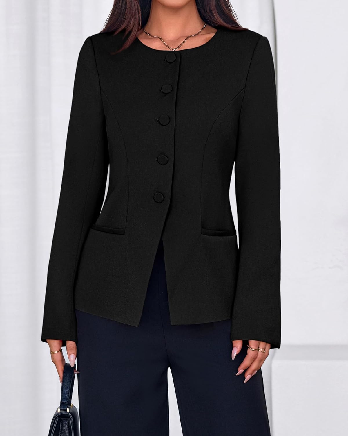 BTFBM Blazers for Women Business Casual Open Front Long Sleeve Button Work Office Suit Jackets Dressy Blazer Pockets - Image 4
