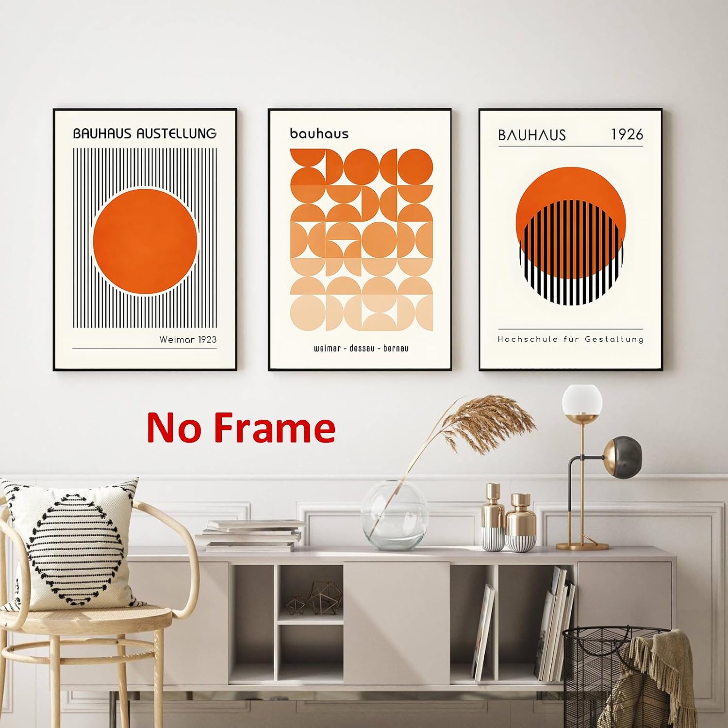 Bauhaus Orange Poster - Boho Line Art Print Mid Century Modern Wall Art Abstract Geometric Prints Pictures for Bedroom - 16x24inx3 Frameless
