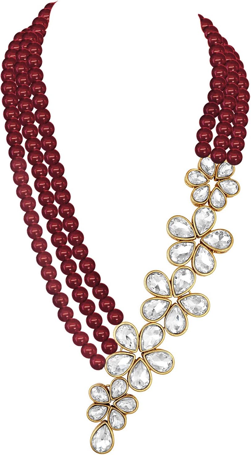 Aheli Floral Crystal Pearl Necklace with Drop Earrings Indian Traditional Bollywood Ethnic Jewelry Set Gift for Women - Image 5
