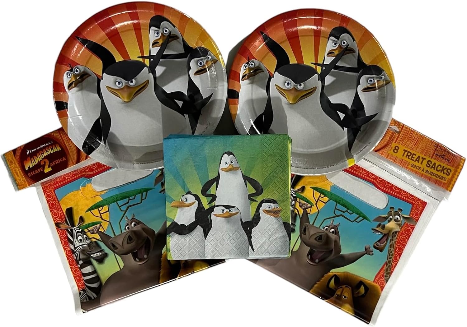 Generic Madagascar Party Bundle for 16 Guests with Plates, Napkins and Treat Bags