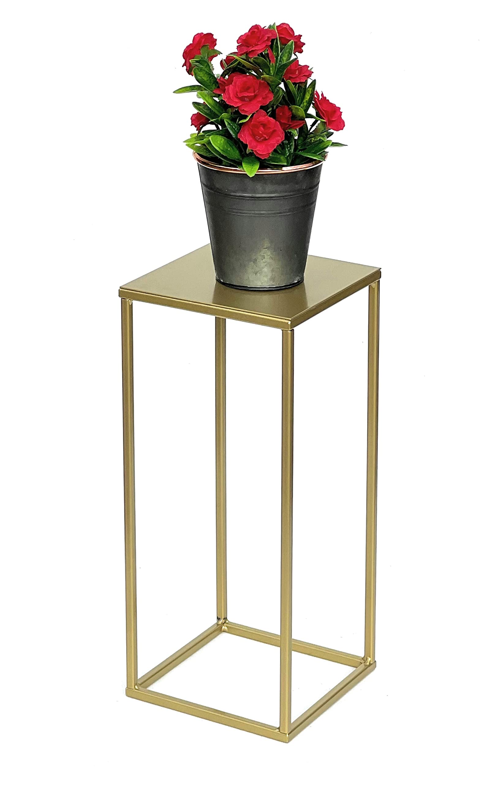 DanDiBo Sgabello per fiori in metallo dorato, rettangolare, 82-42 cm, tavolino da tavolo 96406, con colonna di fiori, moderno, supporto per piante (S: 42 cm