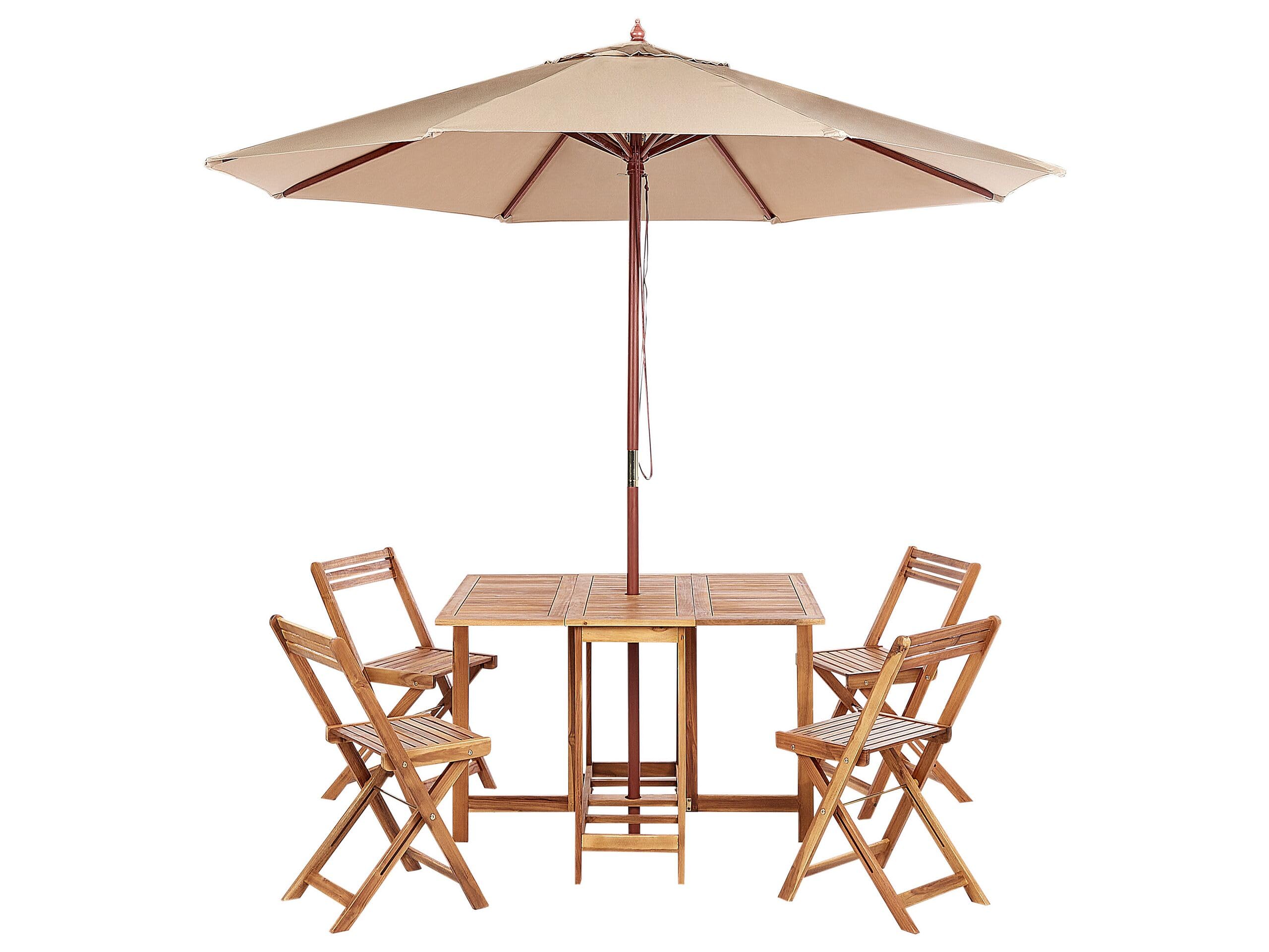 Conjunto de jardín 6 piezas mesa de exterior 4 sillas plegable de madera de acacia con sombrilla Frassine