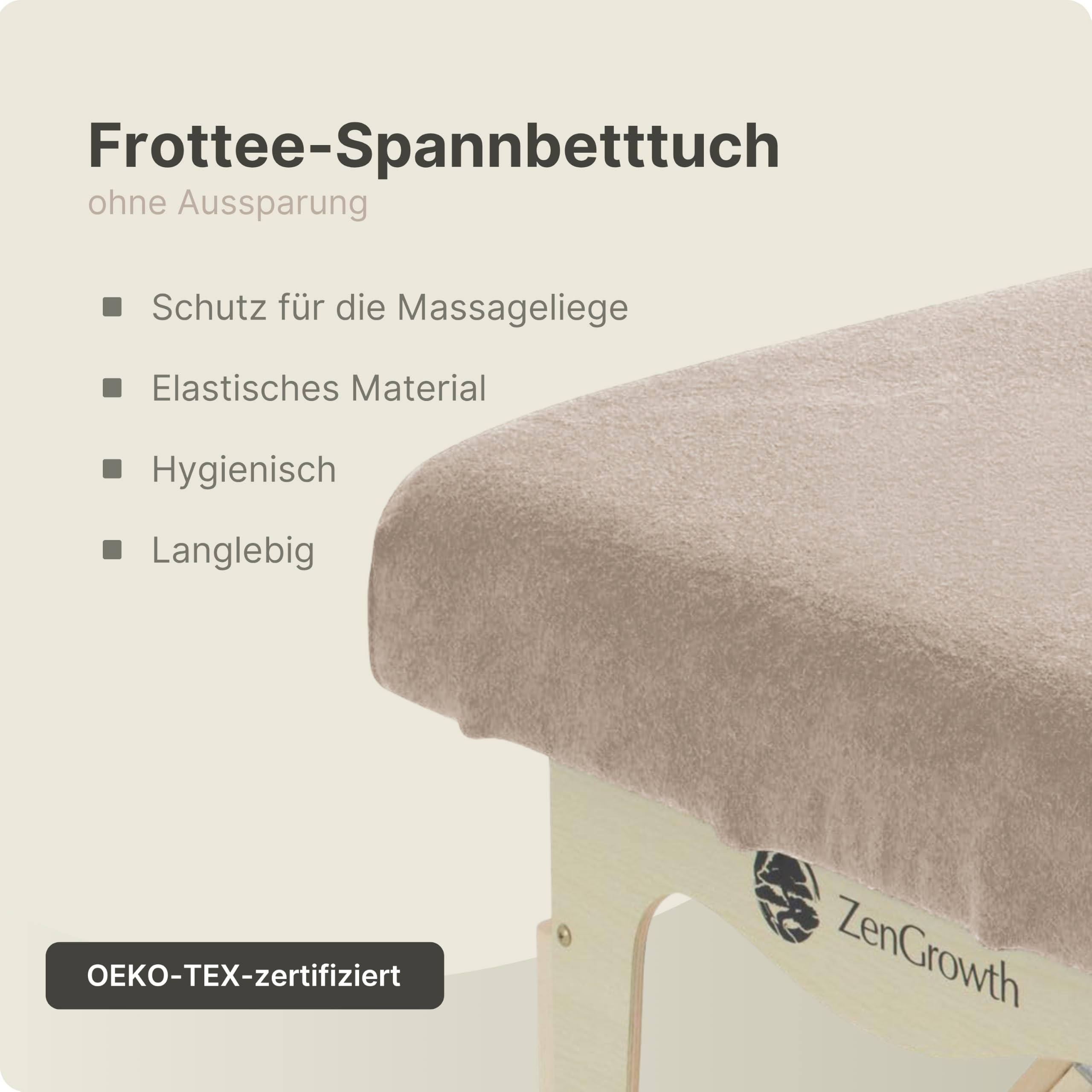 Housse pour Table de Massage sans Trou Visage Marron Clair | Oeko TEX 100 | 63cm x 71cm x 185cm - 192cm | pour Toutes Tables de Massage ou Traitement