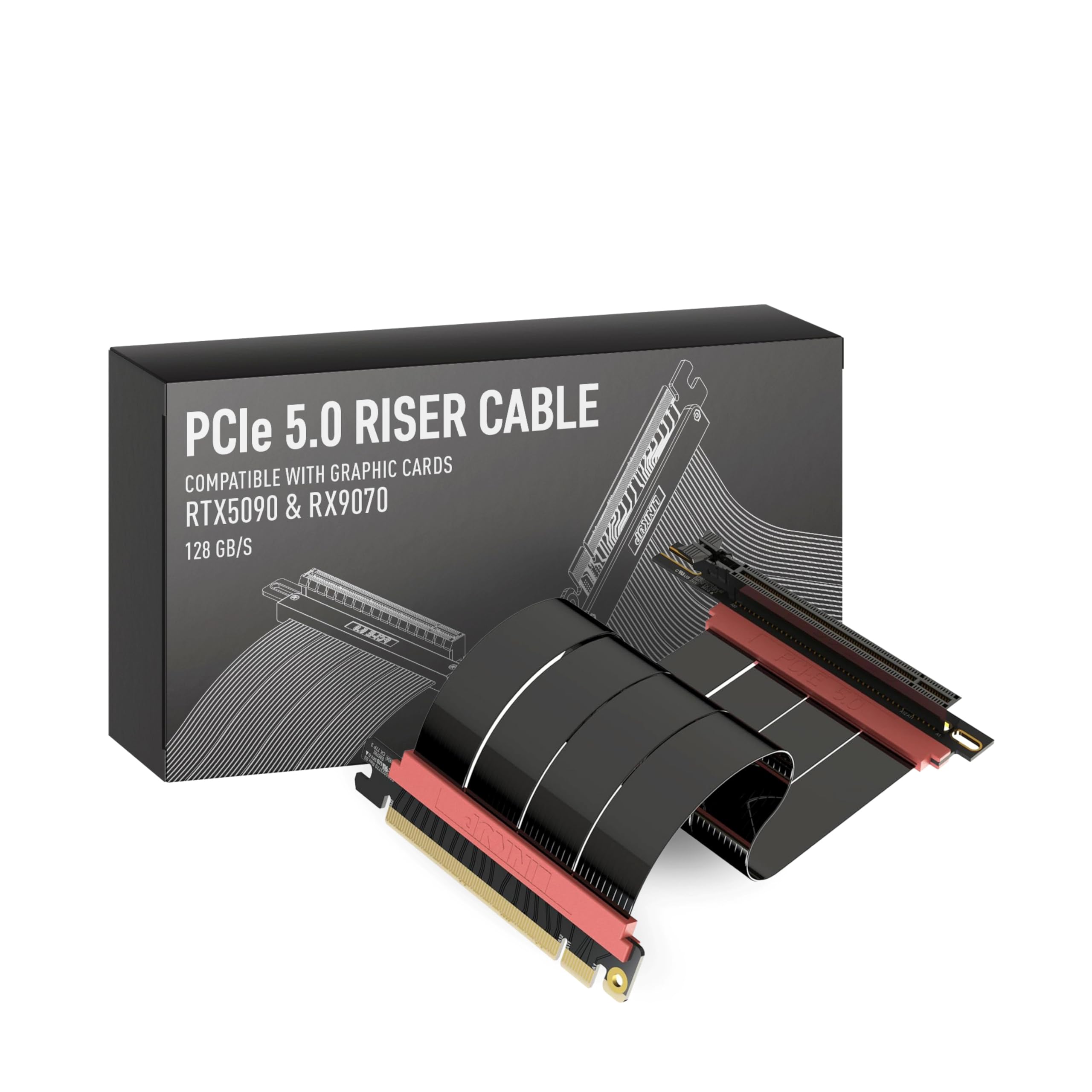 LINKUP PCIE 5.0 Riser Cable | for Vertical GPU Mount | Right Angle | Graphics Card GPU Ready | Usable with PCIe 4.0 &amp; RX 9070/ RTX5090 | 40cm (Total Length: 44cm)