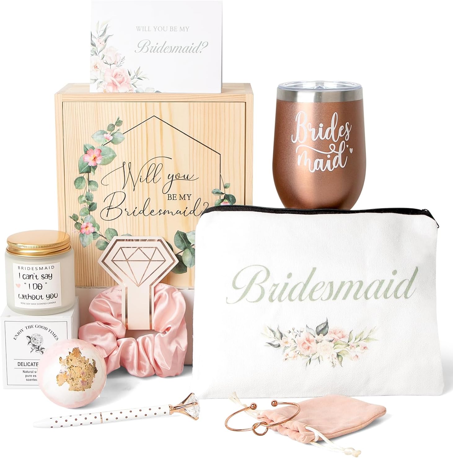 Bridesmaid Proposal Gifts Box, Will You Be My Bridesmaid Gift Wooden Box, Bachelorette Party Gift, 12 oz Stainless Steel Wine Tumbler Cup, Bride Tribe, Engagement Wedding Gifts