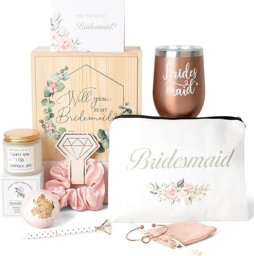 Caja de regalo de propuesta de dama de honor, caja de madera para regalo de dama de honor, regalo de despedida de soltera, vaso de vino de acero