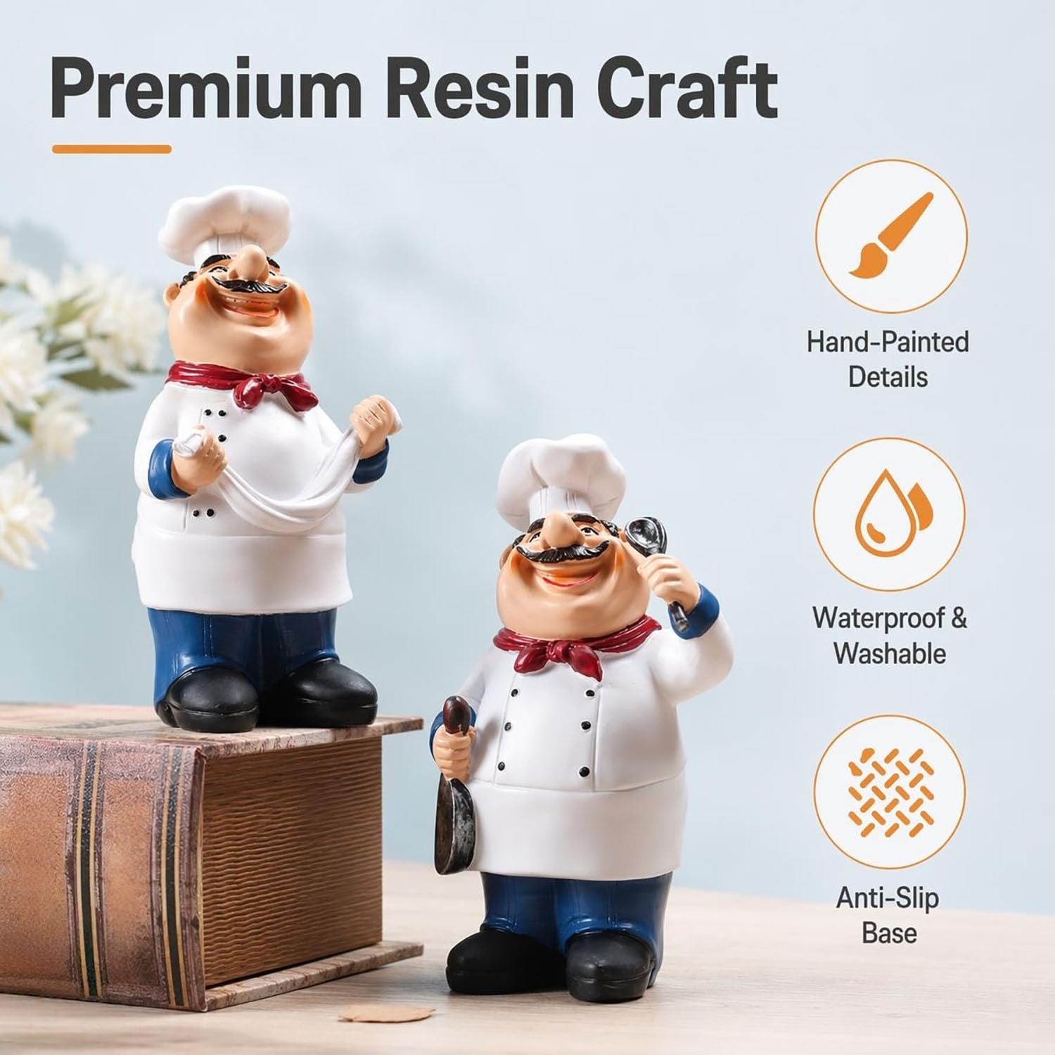Cute Chubby Chef Resin Figurines Set of 4 Creative American Chef Statue