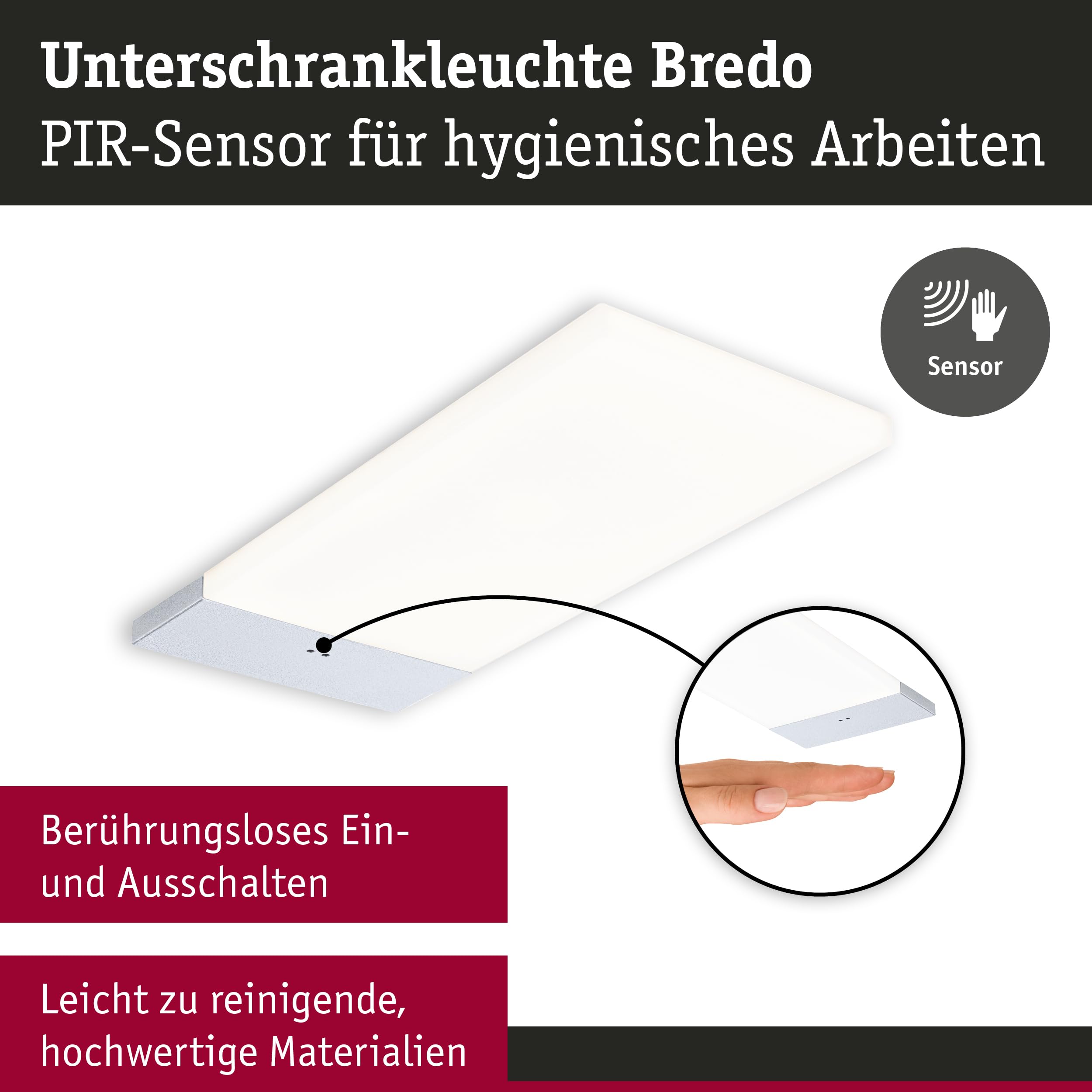 Paulmann 92122 LED Under Cabinet Bredo with Proximity Sensor Kit 3 4000K 2.5W 80x190mm 180lm Silver Surface Mounted Furniture Fixture - Image 4