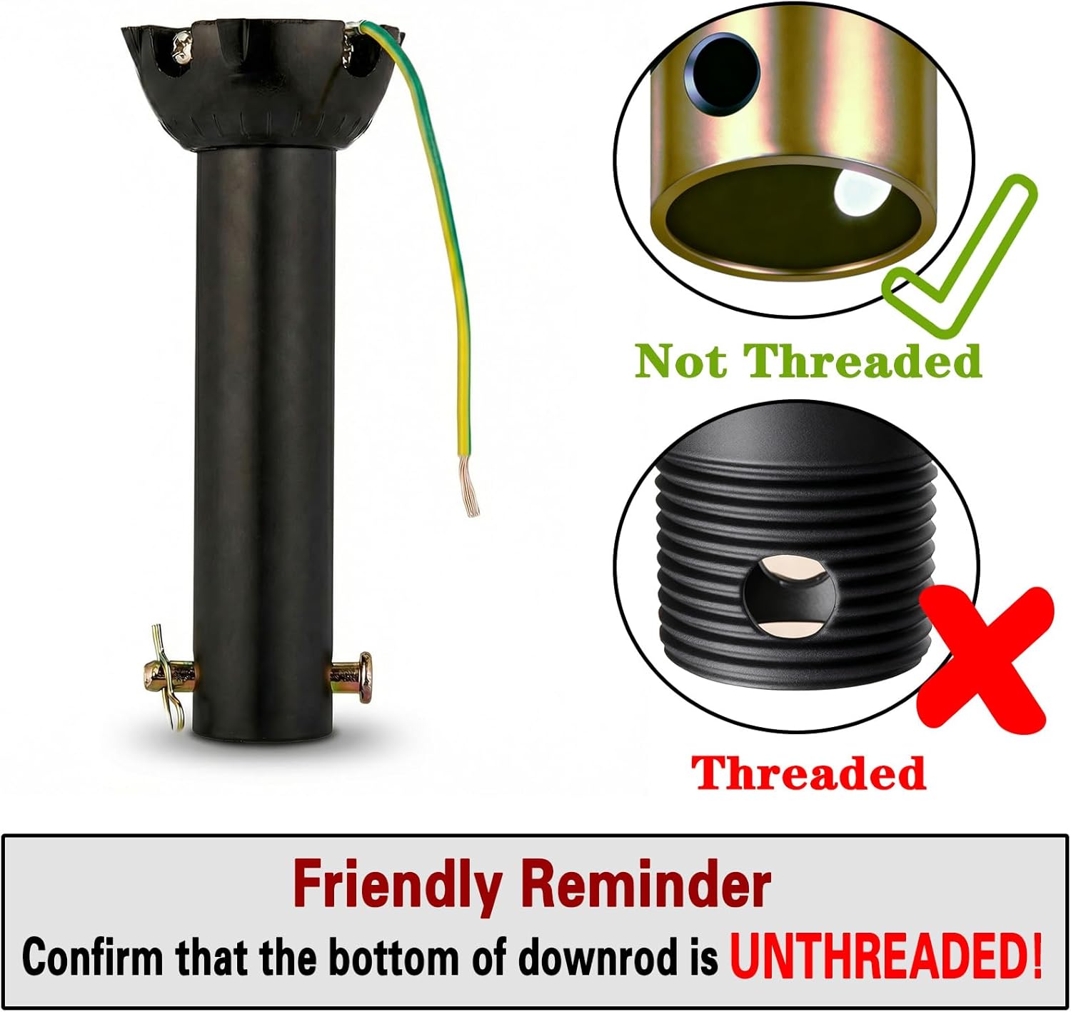Ceiling Fan Extension Rod,Ceiling Fan Downrod with Ball Head,Downrod Extension for Fan, Outside Diameter, Boom Suitable for a Wide Range of (black, 24 Inch)