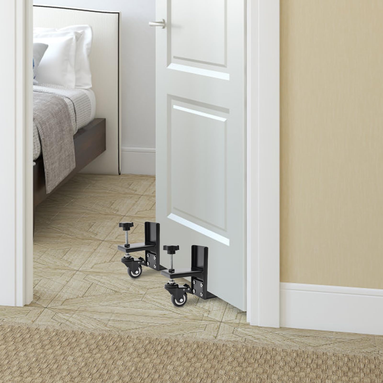 2 Pcs Heavy Door Installation Tool, Door Lifter Tool Jig Kit with Rotating Wheels, Hands Free Door Board Installation for Doors 1.375